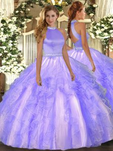 Halter Top Sleeveless Backless Quince Ball Gowns Lavender Organza