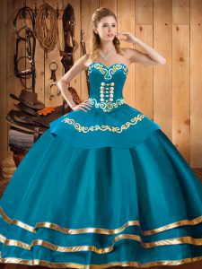 Customized Sweetheart Sleeveless Lace Up Sweet 16 Quinceanera Dress Teal Organza