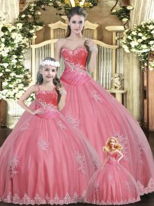 Sweetheart Sleeveless Lace Up Vestidos de Quinceanera Watermelon Red Tulle