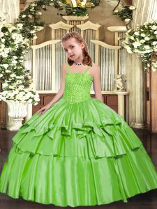Yellow Green Straps Neckline Beading and Ruffled Layers Little Girls Pageant Gowns Sleeveless Lace Up