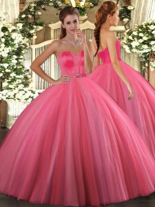 Fantastic Coral Red Sweetheart Lace Up Beading Ball Gown Prom Dress Sleeveless