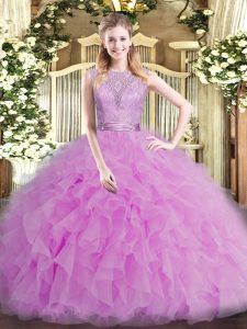 Ball Gowns 15 Quinceanera Dress Lilac Scoop Tulle Sleeveless Floor Length Backless