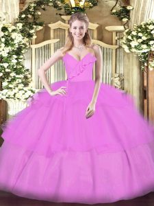 Fantastic Lilac Spaghetti Straps Zipper Ruffled Layers Ball Gown Prom Dress Sleeveless