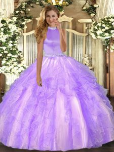 Organza Halter Top Sleeveless Backless Beading and Ruffles 15th Birthday Dress in Lavender