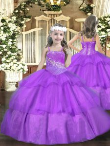 Top Selling Straps Sleeveless Organza Pageant Dress for Teens Beading and Ruffled Layers Lace Up