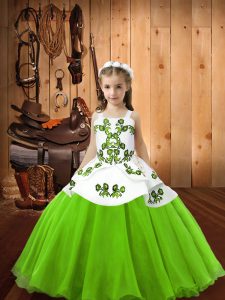 Custom Designed Sleeveless Floor Length Embroidery Lace Up Child Pageant Dress