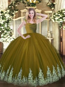 Ball Gowns 15 Quinceanera Dress Olive Green Straps Tulle Sleeveless Floor Length Zipper