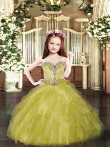 Floor Length Ball Gowns Sleeveless Olive Green Little Girls Pageant Dress Wholesale Lace Up