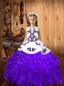 Best Straps Sleeveless Organza Pageant Gowns For Girls Embroidery and Ruffles Lace Up