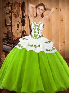 Sweet Strapless Sleeveless 15 Quinceanera Dress Floor Length Embroidery Satin and Organza