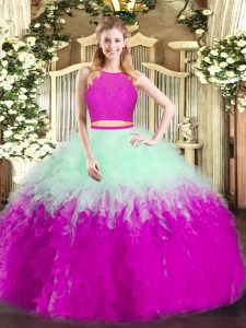 Classical Tulle Sleeveless Floor Length Quinceanera Gowns and Ruffles
