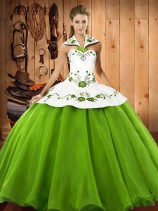 Best Satin and Tulle Sleeveless Floor Length Quinceanera Dresses and Embroidery