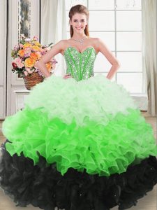 Stunning Floor Length Lace Up Quince Ball Gowns Multi-color for Sweet 16 and Quinceanera with Beading and Ruffles