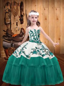 Turquoise Pageant Dress for Teens Straps Sleeveless Lace Up