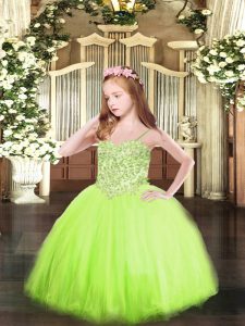 Tulle Sleeveless Floor Length Little Girls Pageant Dress Wholesale and Appliques