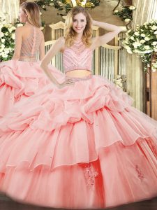 Edgy Tulle Sleeveless Floor Length Quinceanera Dress and Beading and Ruffles