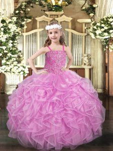 New Arrival Rose Pink Sleeveless Organza Lace Up Kids Formal Wear for Party