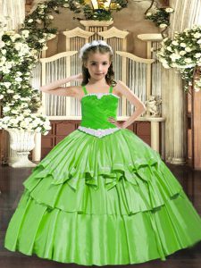 Sleeveless Lace Up Floor Length Appliques and Ruffled Layers Winning Pageant Gowns