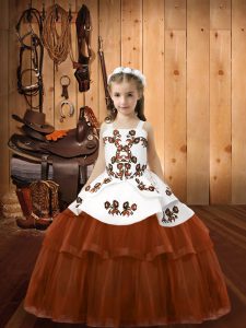 Fantastic Straps Sleeveless Lace Up Pageant Gowns Brown Tulle