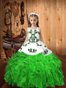 Glorious Lace Up Straps Embroidery and Ruffles Little Girls Pageant Dress Organza Sleeveless