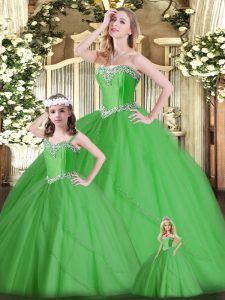 Dazzling Green Tulle Lace Up Quinceanera Gown Sleeveless Floor Length Beading