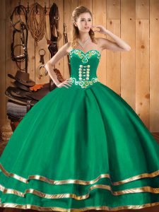 Customized Sweetheart Sleeveless Lace Up Quinceanera Gown Green Organza