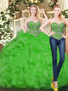 Traditional Green Sweetheart Lace Up Beading and Ruffles Vestidos de Quinceanera Sleeveless