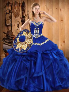 Wonderful Royal Blue Sleeveless Organza Lace Up 15th Birthday Dress for Military Ball and Sweet 16 and Quinceanera