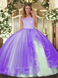 Ball Gowns Vestidos de Quinceanera Lavender Scoop Tulle Sleeveless Floor Length Clasp Handle