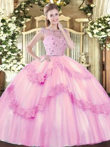Hot Selling Bateau Sleeveless Tulle Sweet 16 Quinceanera Dress Beading and Appliques Zipper