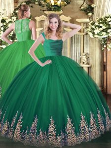 Popular Turquoise Sleeveless Beading and Appliques Floor Length Quinceanera Dresses
