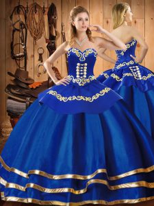 Blue Lace Up Vestidos de Quinceanera Embroidery Sleeveless Floor Length