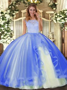 Deluxe Scoop Sleeveless Tulle 15 Quinceanera Dress Lace and Ruffles Clasp Handle