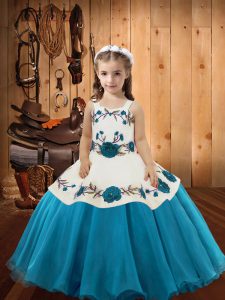 Popular Teal Sleeveless Embroidery Floor Length Girls Pageant Dresses