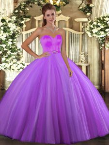 Eggplant Purple Tulle Lace Up Ball Gown Prom Dress Sleeveless Floor Length Beading