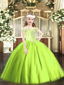 Yellow Green Lace Up Off The Shoulder Beading Little Girls Pageant Dress Wholesale Tulle Sleeveless