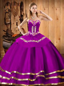 Sumptuous Fuchsia Lace Up Sweetheart Embroidery 15 Quinceanera Dress Organza Sleeveless