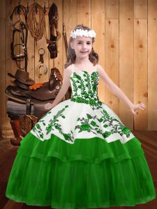 Latest Straps Sleeveless Organza Little Girls Pageant Dress Embroidery Lace Up