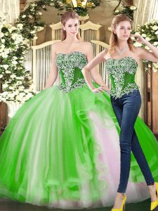 Luxury Ball Gowns Quinceanera Gowns Strapless Tulle Sleeveless Floor Length Lace Up