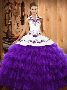 Fabulous Purple Lace Up Sweet 16 Dress Embroidery and Ruffled Layers Sleeveless Floor Length