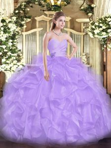 Beading and Ruffles Sweet 16 Dresses Lavender Lace Up Sleeveless Floor Length