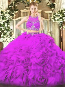 Lilac Sleeveless Beading Floor Length Sweet 16 Dress