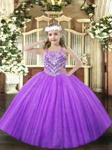 High Quality Straps Sleeveless Tulle Pageant Gowns For Girls Beading Lace Up