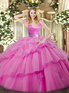 Admirable V-neck Sleeveless Zipper Sweet 16 Dresses Lilac Organza