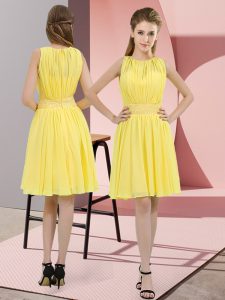 On Sale Knee Length Empire Sleeveless Yellow Dama Dress for Quinceanera Zipper