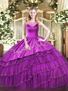 Best Scoop Sleeveless Side Zipper Sweet 16 Dress Purple Organza