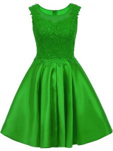 Flare Mini Length Green Dama Dress for Quinceanera Satin Sleeveless Lace