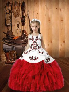Adorable Sleeveless Lace Up Floor Length Embroidery and Ruffles Kids Pageant Dress