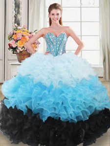New Style Multi-color Sleeveless Floor Length Beading and Ruffles Lace Up 15th Birthday Dress