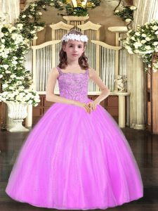 Lilac Straps Lace Up Beading Winning Pageant Gowns Sleeveless